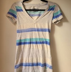 American Eagle Favorite T, Blue, Gray, and White Stripes
